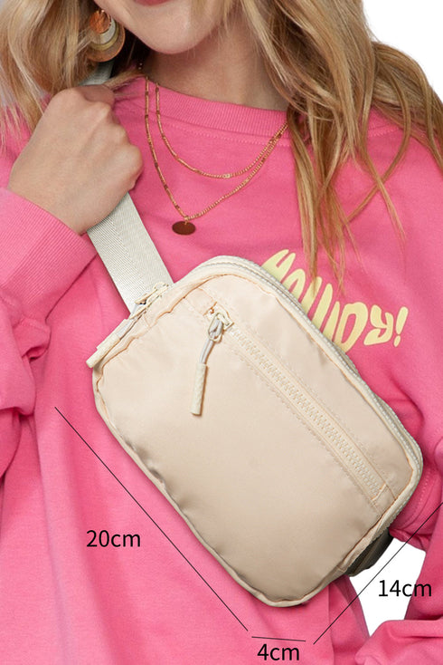 Nylon Wide Strap Square Zip Crossbody Bag