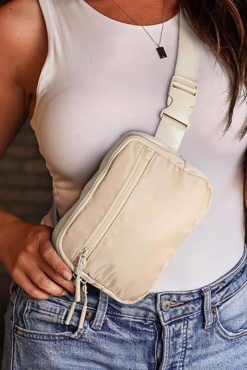Nylon Wide Strap Square Zip Crossbody Bag
