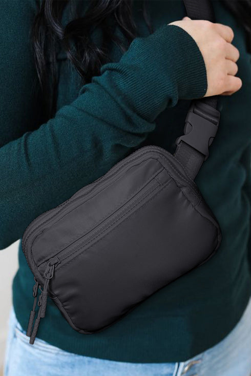 Nylon Wide Strap Square Zip Crossbody Bag