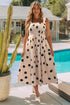 Oatmeal Polka Dot Smocked Fit Fla Sleeveless Long Dress
