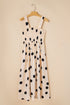 Oatmeal Polka Dot Smocked Fit Fla Sleeveless Long Dress