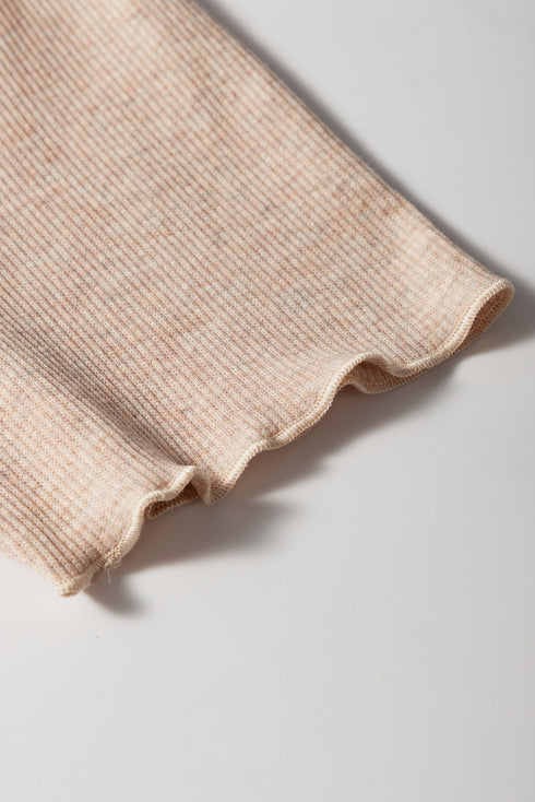 Oatmeal Short Sleeve Half Button Ribbed Knit Top