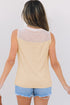 Oatmeal Solid Mesh Patchwork Crew Neck Tank Top