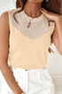 Oatmeal Solid Mesh Patchwork Crew Neck Tank Top