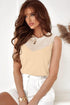Oatmeal Solid Mesh Patchwork Crew Neck Tank Top