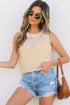 Oatmeal Solid Mesh Patchwork Crew Neck Tank Top