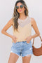 Oatmeal Solid Mesh Patchwork Crew Neck Tank Top