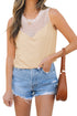 Oatmeal Solid Mesh Patchwork Crew Neck Tank Top