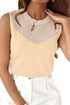 Oatmeal Solid Mesh Patchwork Crew Neck Tank Top