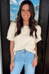 Oatmeal Textured Puff Sleeve T-Shirt