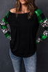 Off Shoulder Plaid&Leopard Print Long Sleeve Top