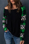 Off Shoulder Plaid&Leopard Print Long Sleeve Top