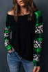 Off Shoulder Plaid&Leopard Print Long Sleeve Top