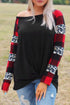 Off Shoulder Plaid&Leopard Print Long Sleeve Top