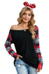 Off Shoulder Plaid&Leopard Print Long Sleeve Top
