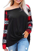Off Shoulder Plaid&Leopard Print Long Sleeve Top