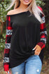 Off Shoulder Plaid&Leopard Print Long Sleeve Top
