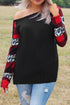 Off Shoulder Plaid&Leopard Print Long Sleeve Top