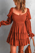 Off Shoulder Shirred Bodice Ruffled Sleeve Dress