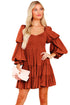 Off Shoulder Shirred Bodice Ruffled Sleeve Dress