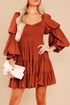 Off Shoulder Shirred Bodice Ruffled Sleeve Dress