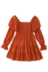 Off Shoulder Shirred Bodice Ruffled Sleeve Dress