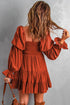 Off Shoulder Shirred Bodice Ruffled Sleeve Dress