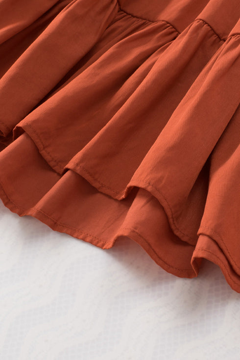 Off Shoulder Shirred Bodice Ruffled Sleeve Dress