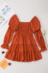 Off Shoulder Shirred Bodice Ruffled Sleeve Dress