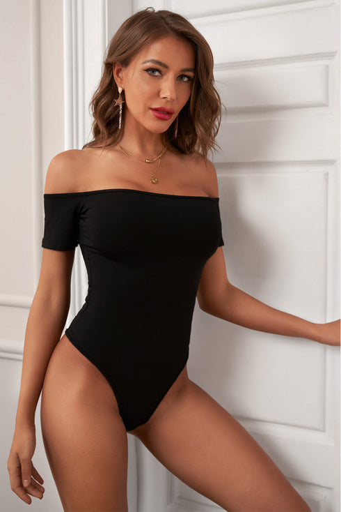 Off The Shoulder Short Sleeve Smooth Stretch Knit Bodysuit