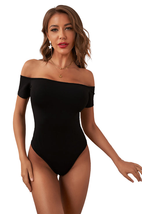 Off The Shoulder Short Sleeve Smooth Stretch Knit Bodysuit