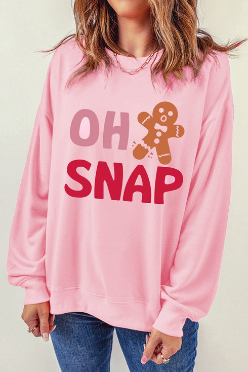 Oh Snap Gingerbread Man Graphic Crew Neck Pullover Sweatshirt