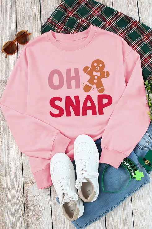 Oh Snap Gingerbread Man Graphic Crew Neck Pullover Sweatshirt