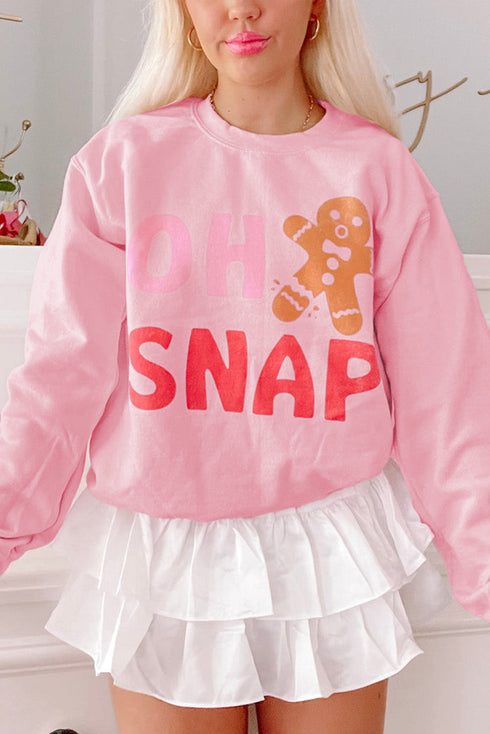 Oh Snap Gingerbread Man Graphic Crew Neck Pullover Sweatshirt