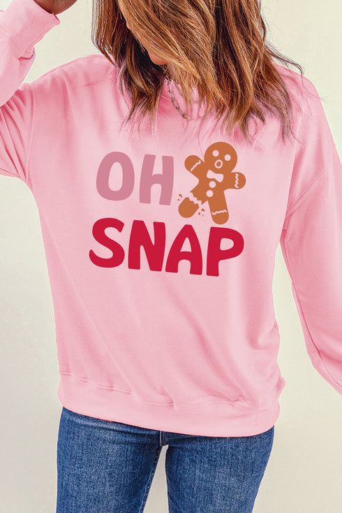 Oh Snap Gingerbread Man Graphic Crew Neck Pullover Sweatshirt