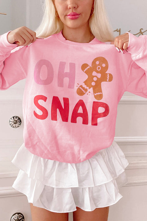 Oh Snap Gingerbread Man Graphic Crew Neck Pullover Sweatshirt