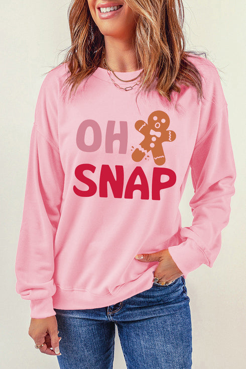 Oh Snap Gingerbread Man Graphic Crew Neck Pullover Sweatshirt