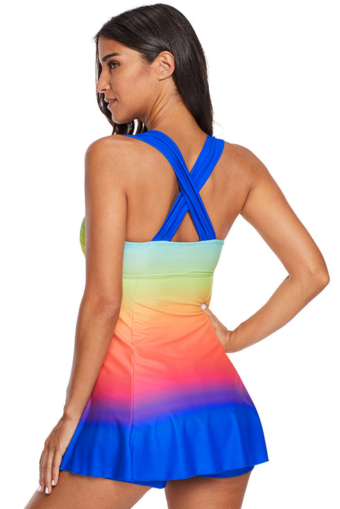 Ombre Tie Dye Swim Dress With Shorts