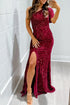 One Shoulder Thigh High Split Bodycon Sequin Gown