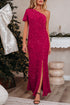 One Shoulder Thigh High Split Bodycon Sequin Gown