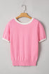Open Back Bow Detail Short Sleeve Knit Sweater