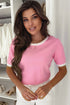 Open Back Bow Detail Short Sleeve Knit Sweater