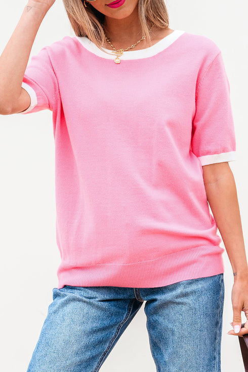 Open Back Bow Detail Short Sleeve Knit Sweater