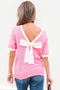 Open Back Bow Detail Short Sleeve Knit Sweater