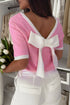 Open Back Bow Detail Short Sleeve Knit Sweater