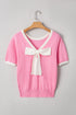 Open Back Bow Detail Short Sleeve Knit Sweater
