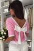 Open Back Bow Detail Short Sleeve Knit Sweater