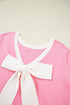 Open Back Bow Detail Short Sleeve Knit Sweater