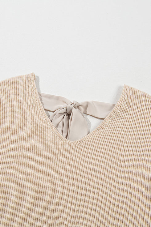 Open Back Bow Tie Ribbed Knit Sweater