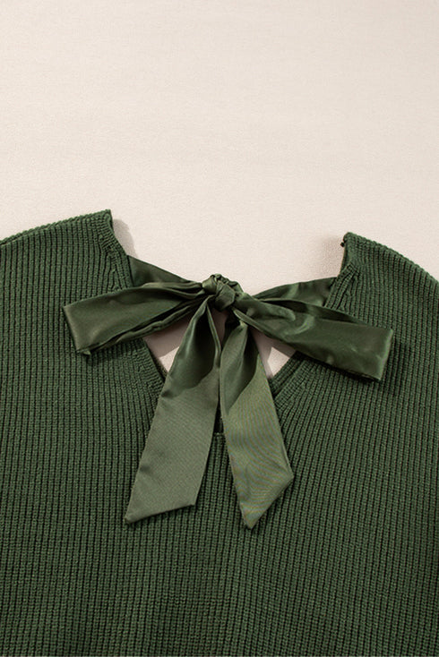 Open Back Bow Tie Ribbed Knit Sweater